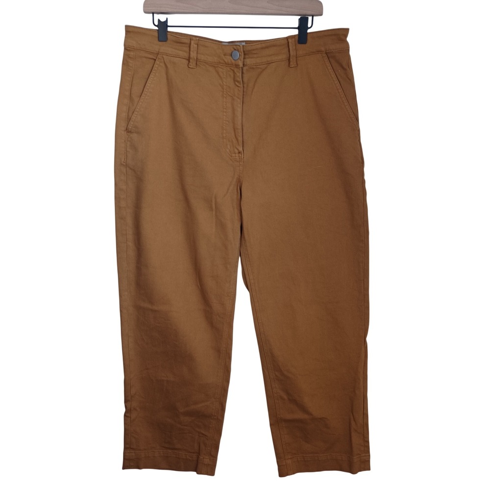 Everlane Cropped Straight Leg Pants Ochre Brown Cotton Stretch Size 16 Regular